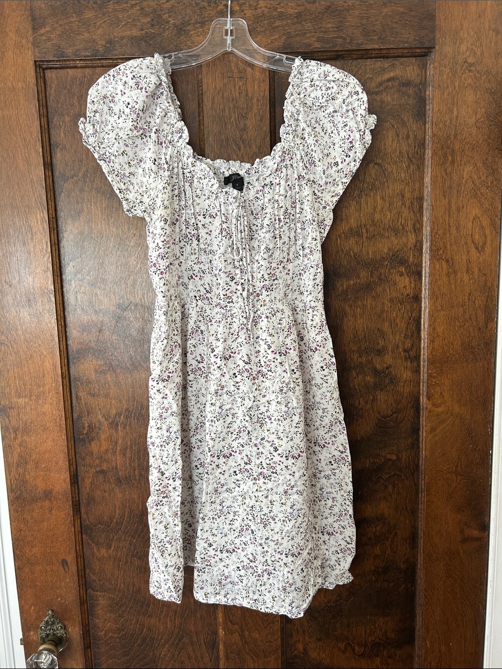 Jcrew Floral Puff Sleeve Mini Dress in White with Purple Floral